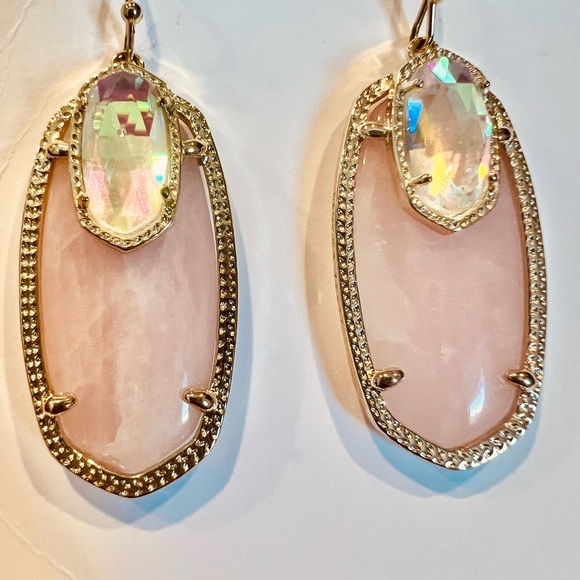 NWT Kendra Scott RARE & Retired Emmy Earrings Rose Quartz, Dichroic Yellow Gold - Picture 6 of 17
